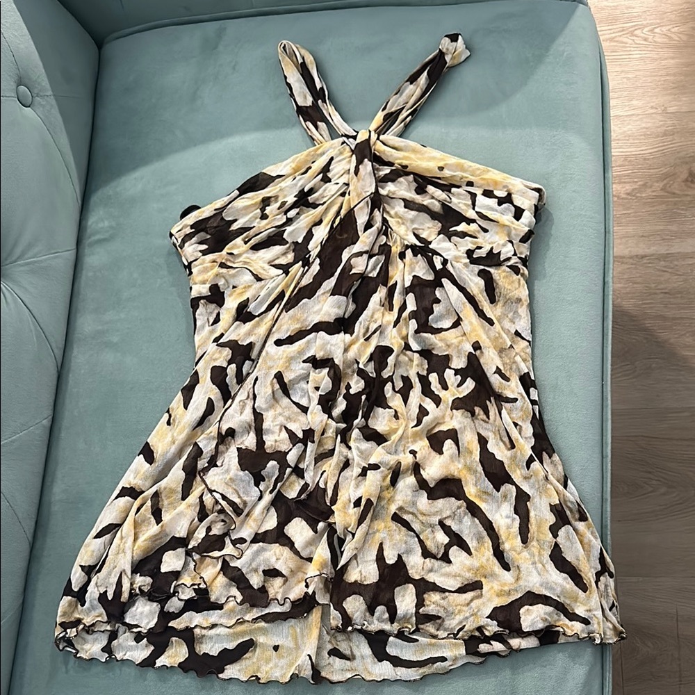 Diane Von Furstenberg Women's Halter Top - Brown and Cream Size Medium